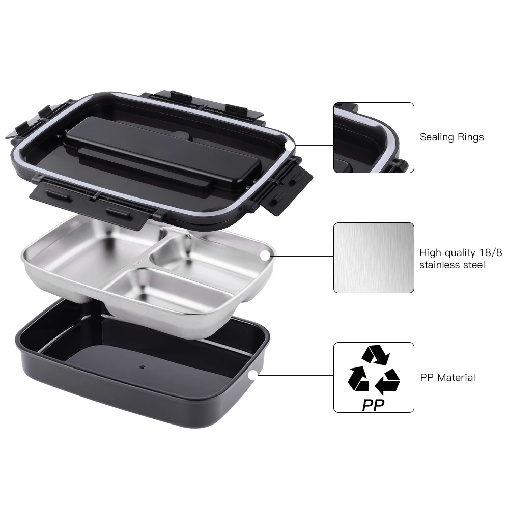 Портативный 304 из нержавеющей стали Bento Box с 3 отделениями Ланч-бокс герметичный микроволновая печь Подогрев пищевой контейнер посуда для взрослых