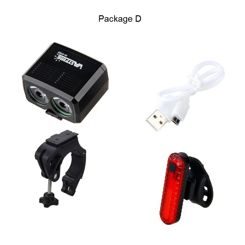 Package D MTB USB Перезаряжаемый мини-велосипедный светильник, мощный люмен, светодиодный передний велосипедный светильник, головной светильник, дорожный велосипедный безопасный светильник - Цвет: Package D