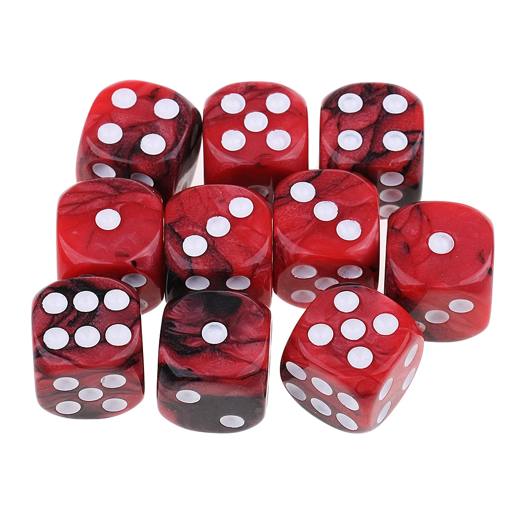 

10Pcs Acrylic D6 Spotted Dice Round Corner For Roleplay