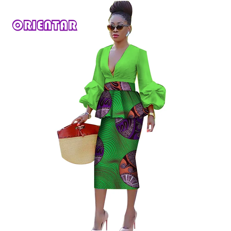 Комплект женской Африканской юбки с глубоким V-образным вырезом и пышными