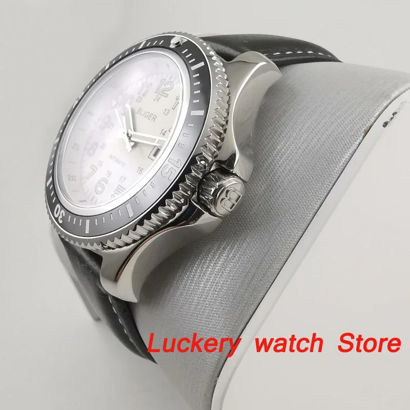 Светящийся стеклянный циферблат 44 мм белый черный керамический Безель