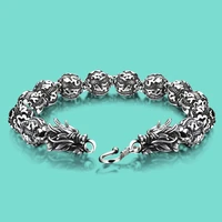 vintage style mens original 925 silver bracelet personality 11mm dragon round bead chain bohemian jewelry unisex accessories