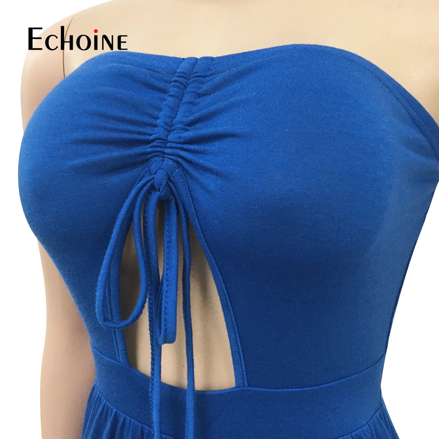 

Echoine Autumn Women Solid With mask Active Wear Tie Up Cut Out Strapless Sleeveless Jumpsuit Streetwear Romper Overall Playsuit