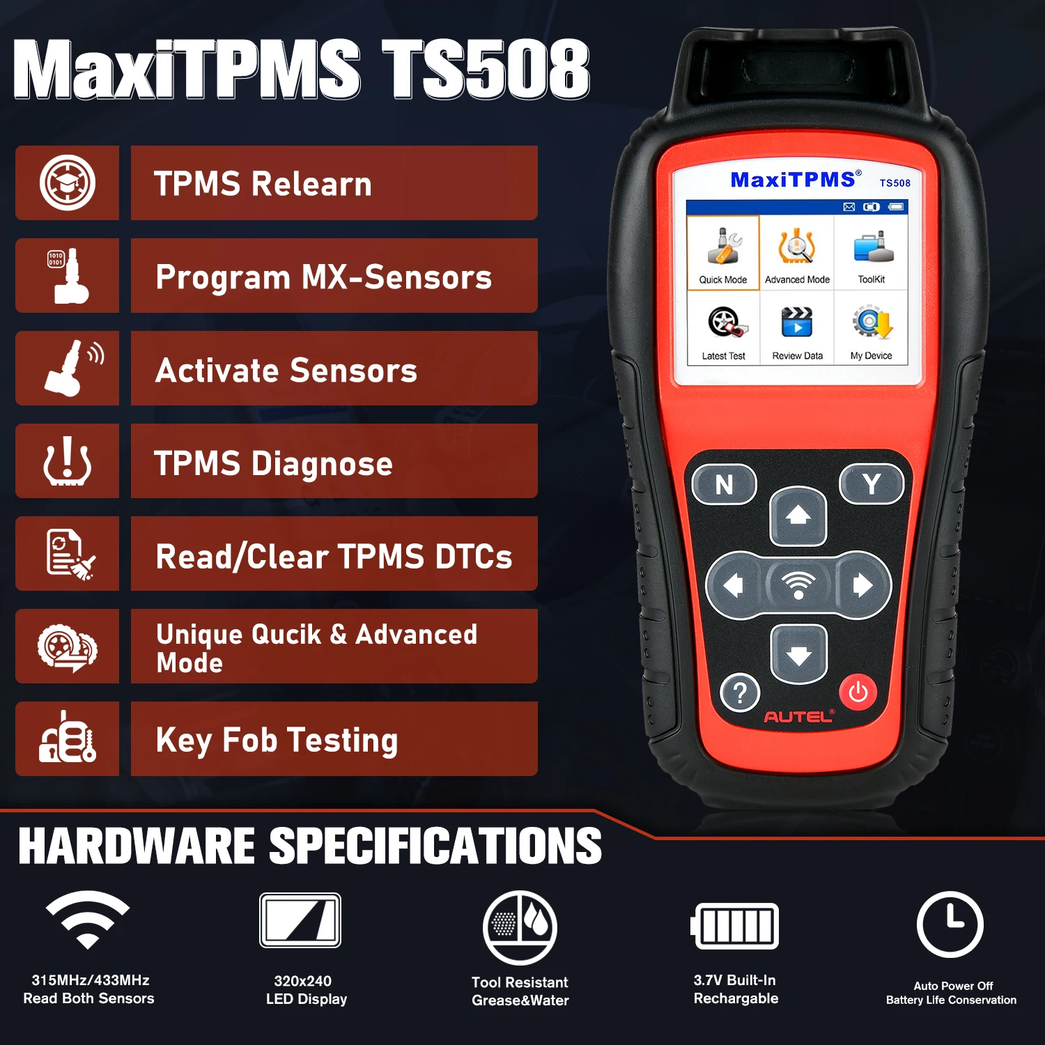 Autel MaxiTPMS TS508 TPMS диагностический инструмент 315 433 МГц MX-Sensor программатор датчик