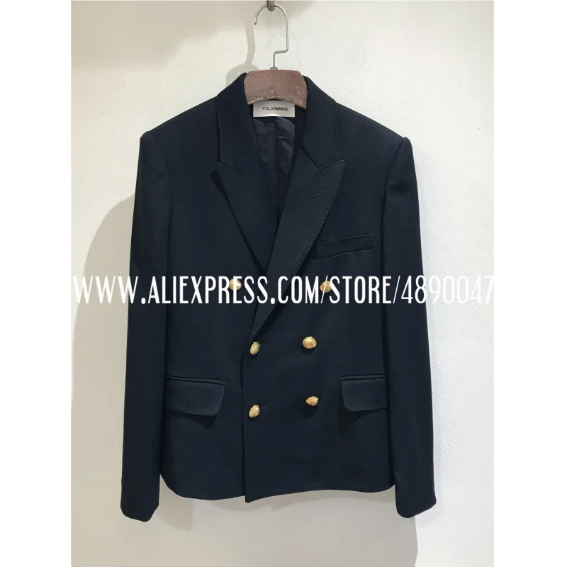 

High quality 2020 autumn new women's double breasted gold buckle slim wool suit jacket long-sleeved jacket blouse