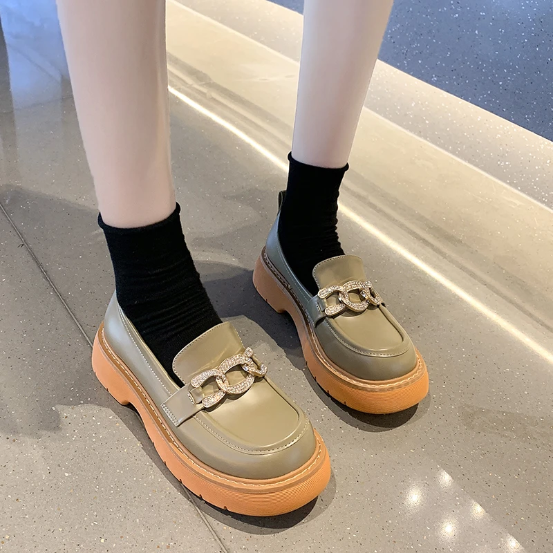 

Autumn Platform Ladies Loafers 2021 Women Flats Lolita Mary Jane Shoes For Woman Vintage Soft Slip On Chain Oxford Shoes