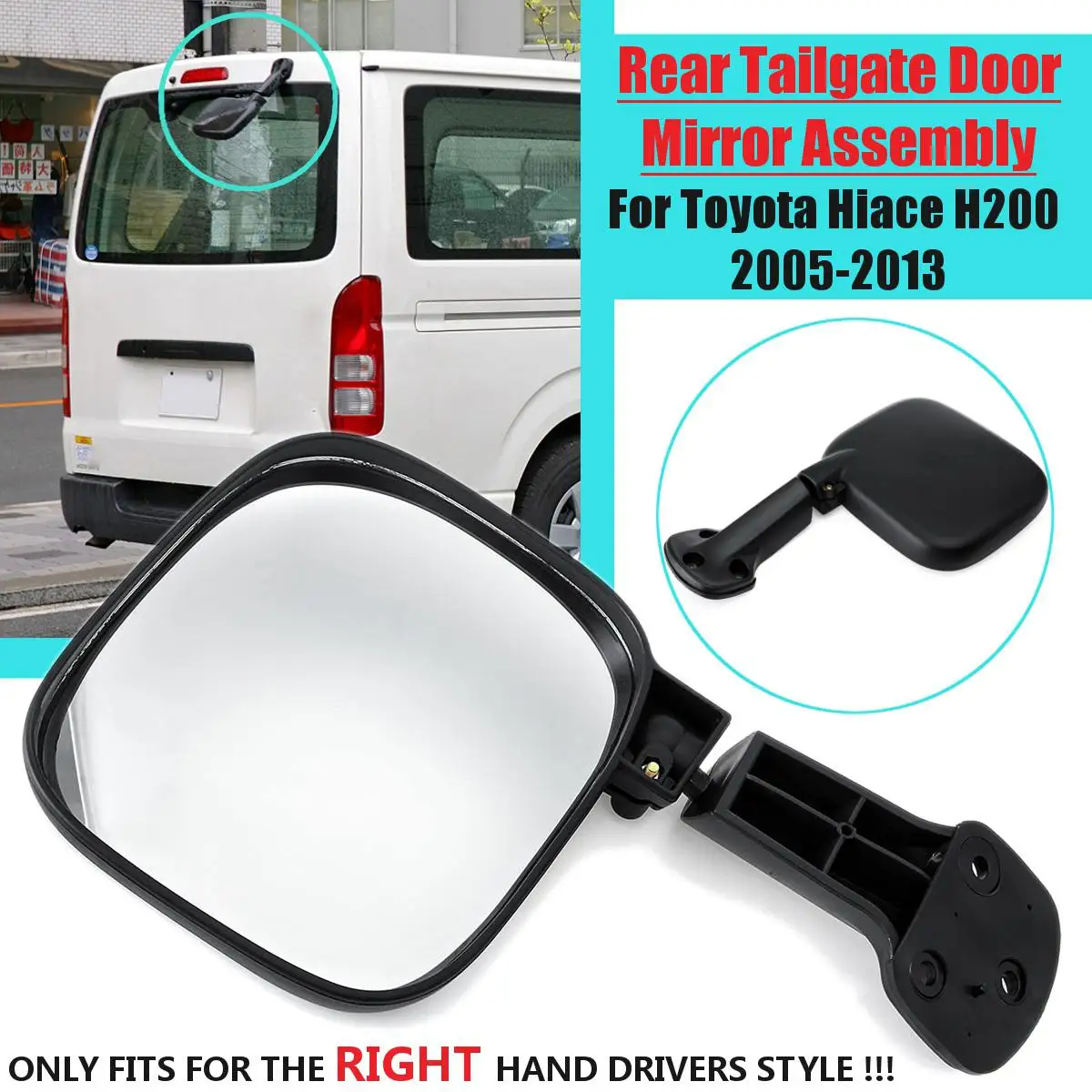 

Black Rear Tailgate Door Mirror Assembly Car Exterior Parts For Toyota Hiace H200 2005-2013 FOR RHD DRIVERS