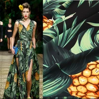 145cm100cm designer fabric tropical fruit pineapple leaf pattern digital printing fabric skirt custom crepe fabrc for dress