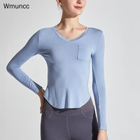 wmuncc 2021 new sports t shirt womens long sleeved shirt quick drying breathable v neck running fitness clothing yoga