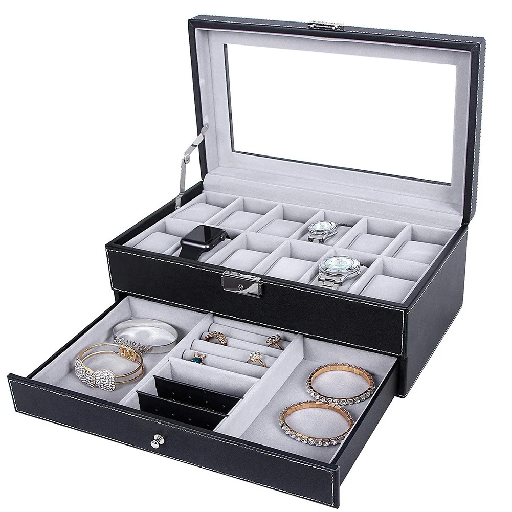 Новинка модный двухслойный органайзер для часов с 12 съемными слотами шкатулка