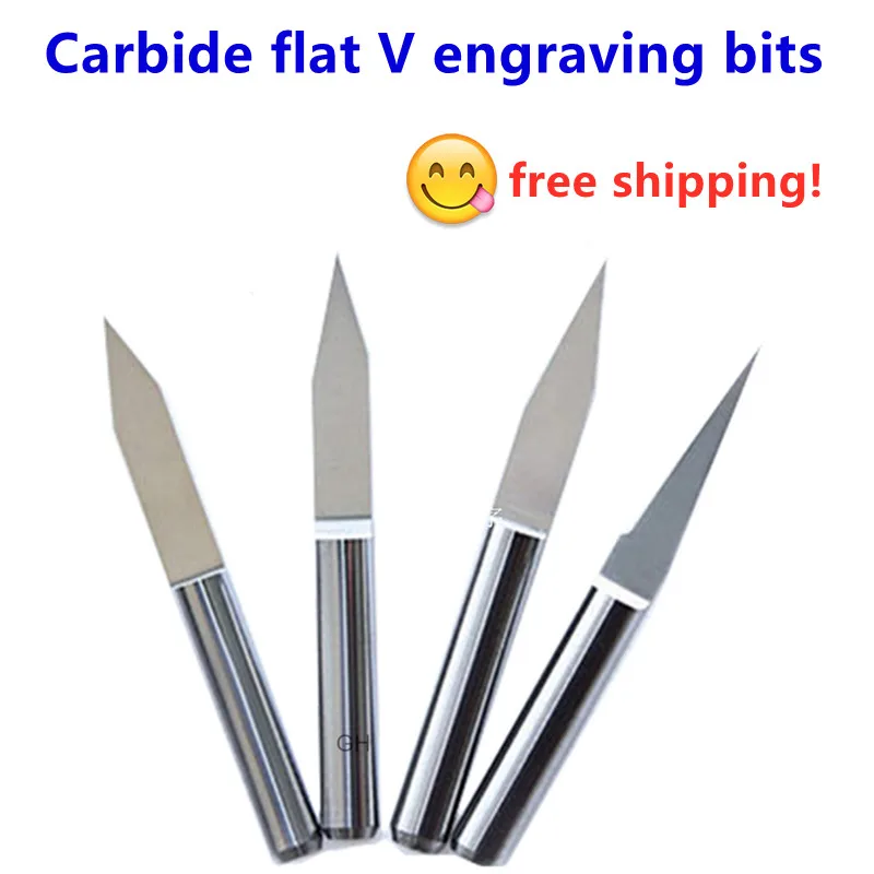 CNC Flat bottom carving tools engraver 2pcs 3.175mm 6mm tungsten carbide V engraving router bit for wood acrylic plastic PVC
