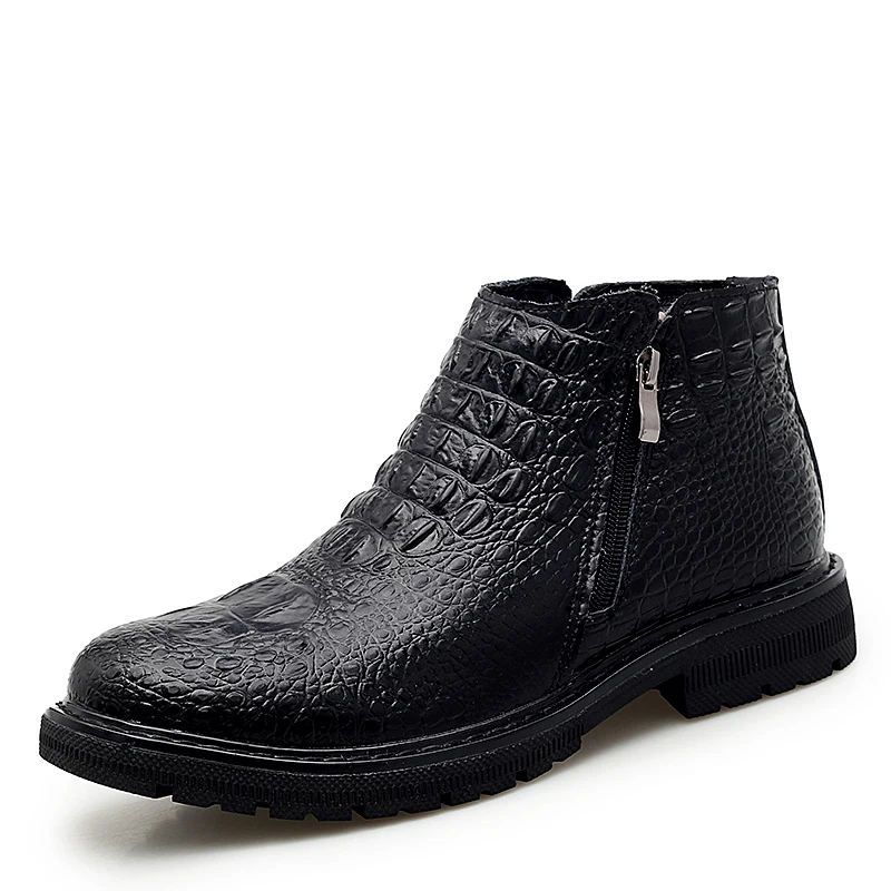 

plus size men casual wedding party dress chelsea boots crocodile pattern genuine leather shoes non-slip platform ankle boot male
