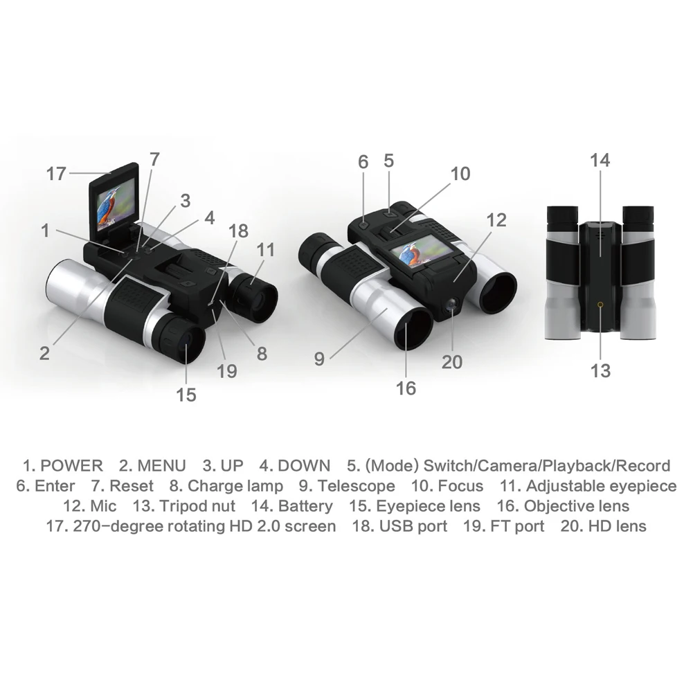 W32 Digital Telescopes Camera 2 in 1 270° Rotatable TFT Display 12x Optical Zoom 1080P Video Hunts Fishing Bird Watching |