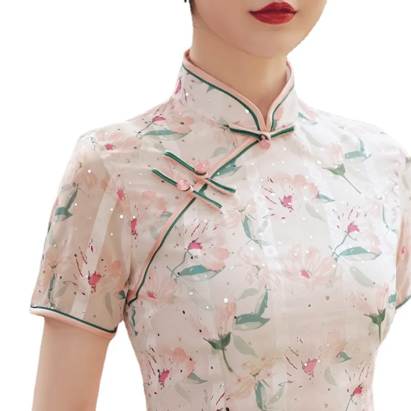 

Chinese Traditional Cheongsam Dress Modern Mini Slim Skirts 2021 Fashion Summer Qipao Plus Size Oriental Evening Party Dresses