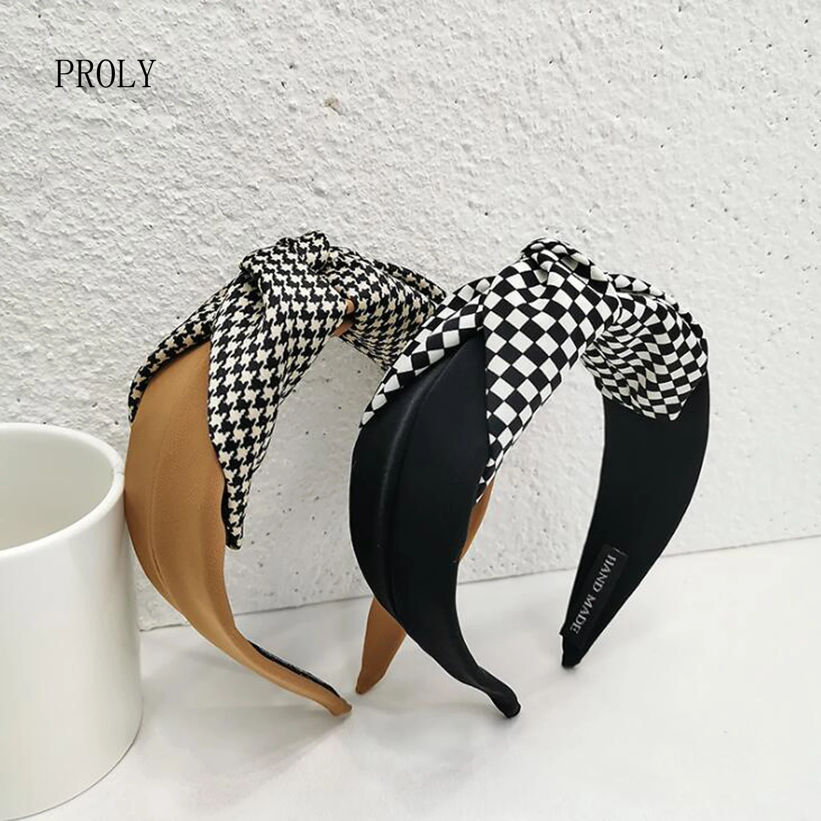 

PROLY New Fashion Wide Side Hairband Patchwork Plaid Leopard Headband Casual Soft Headwear Turban Adult Hair Accessories
