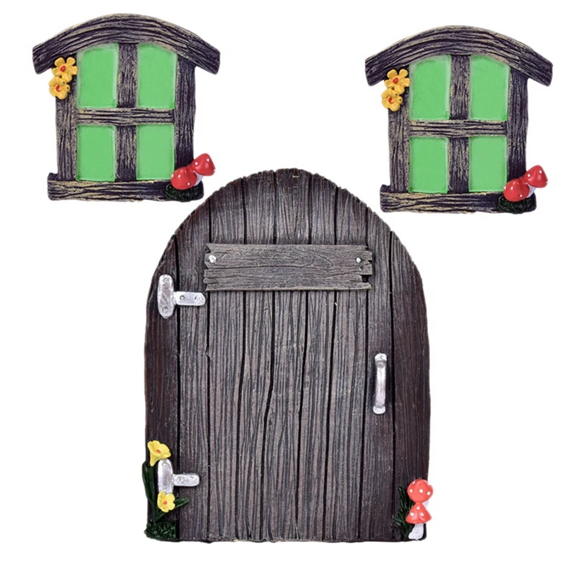 

3Pcs Miniature Fairy Home Windows and Door Glowing in the Dark Fairy Garden Door Windows Ornaments Fairies Sleeping Door
