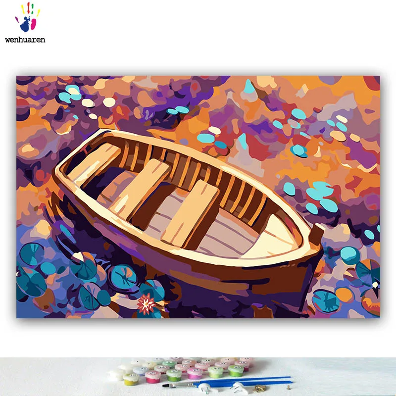 DIY картинки для раскраски по номерам с цветами дружба лодка лист лотоса Картина