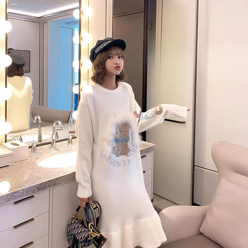 Вязаные платья для осени и зимы 2020 модные длинные женские с оборками