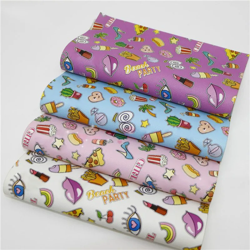 4Pcs set Мультяшная напечатанная синтетическая ПВХ кожаная ткань многоцветная кожаная обивка ткань DIY шитье волос Лук-кошелек аксессуар материал - Цвет: 4Pcs set