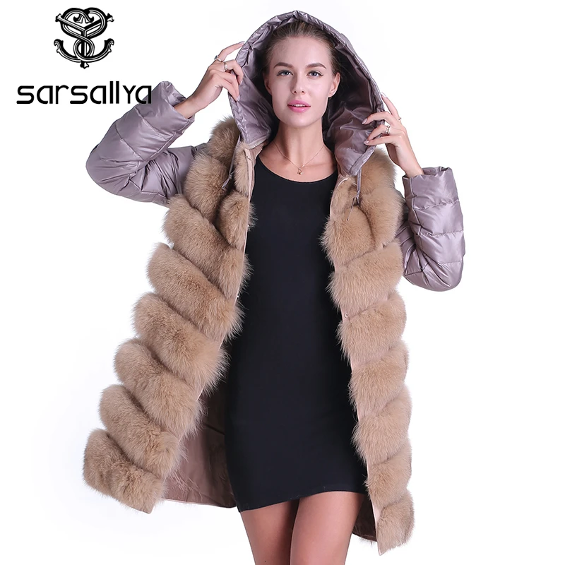 SARSALLYA Новы зимние женские шуба из натуральной меха лисы удлиненный жилет кожа