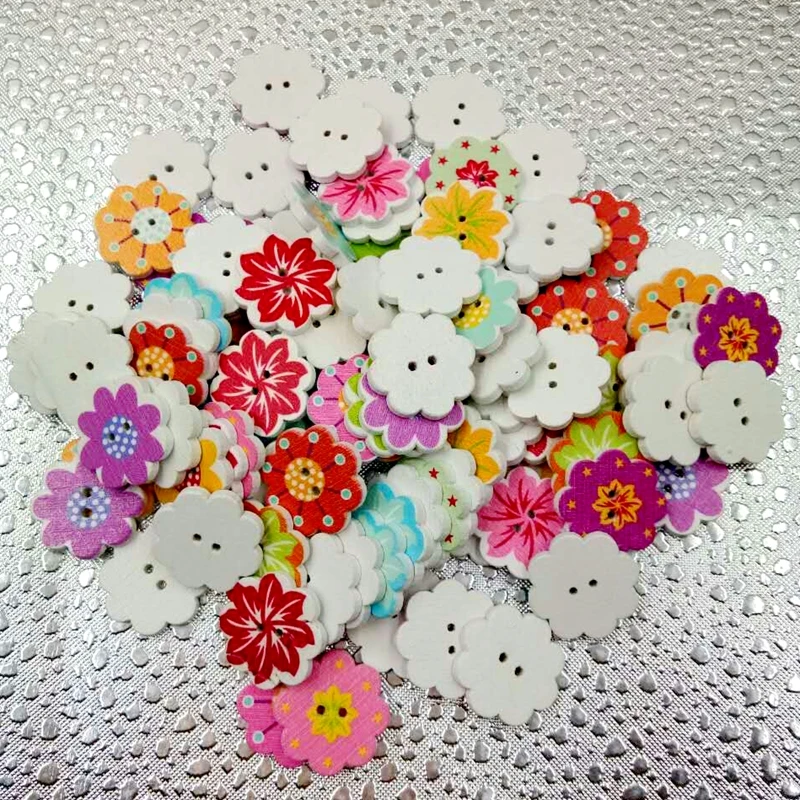 

100x Flower Shape 2-holes Wooden Buttons for Scrapbooking Sewing Crafts 20mm