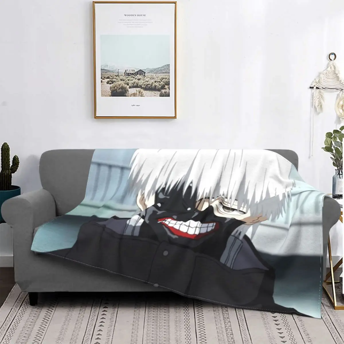 

Tokyo Ghoul Ken Kaneki Fantasy Manga Blanket Flannel Watching You Cozy Soft FLeece Bedspread