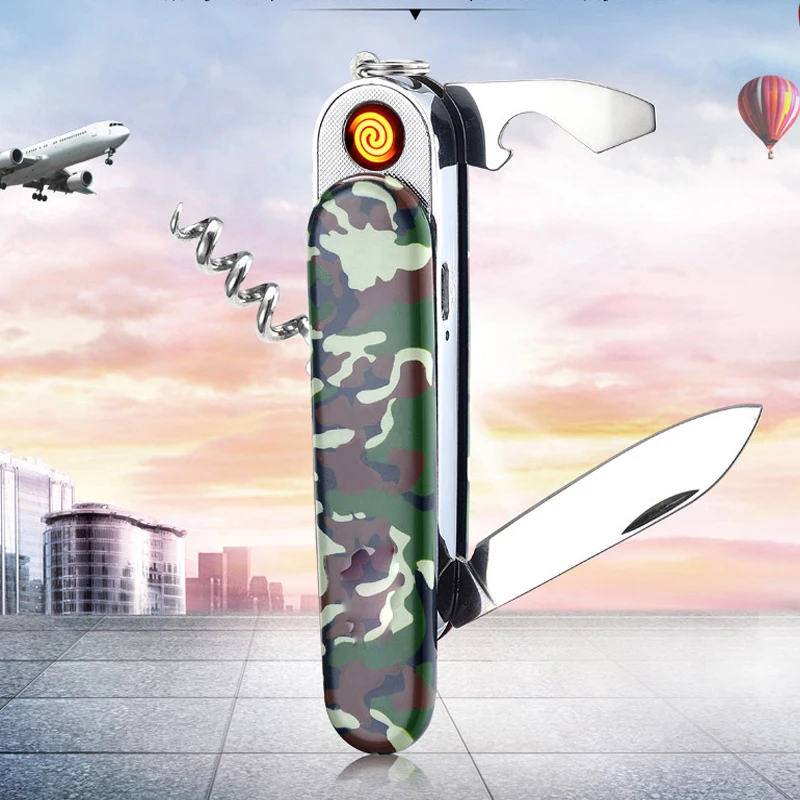 

Creative Rechargeable USB Cool Lighter F4 Full-featured Army Knife Cigarette Lighter Multifunctional Tool Set Dropship Suppliers