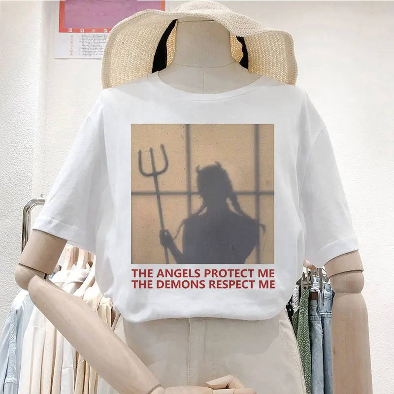 Летняя женская футболка с принтом Love & Hell в стиле Харадзюку Винтажная Футболка Kiss