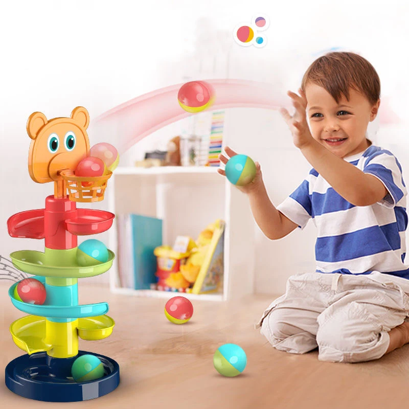 

Montessori Toy DIY with Swirling Ramps Rolling Balls Early Education Baby Toy Rolling Ball Track Slide Ball Tower Kids Shoot Toy
