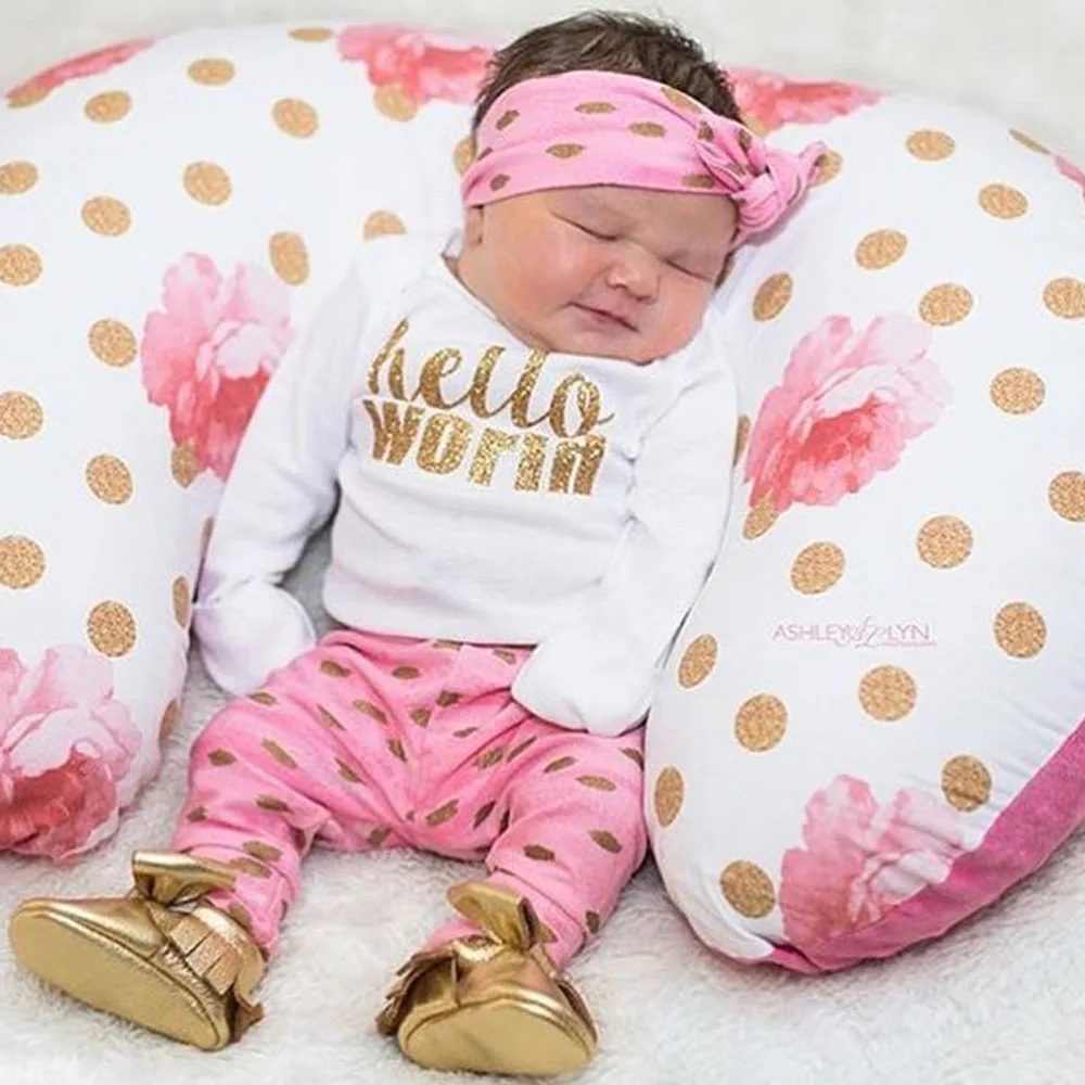 

Baby Girls Clothes Set Toddler Infant Letter Print Sweatshirt+Pants+Hairband 3pcs Clothing Suit Children 2021 Spring Fall Outfit