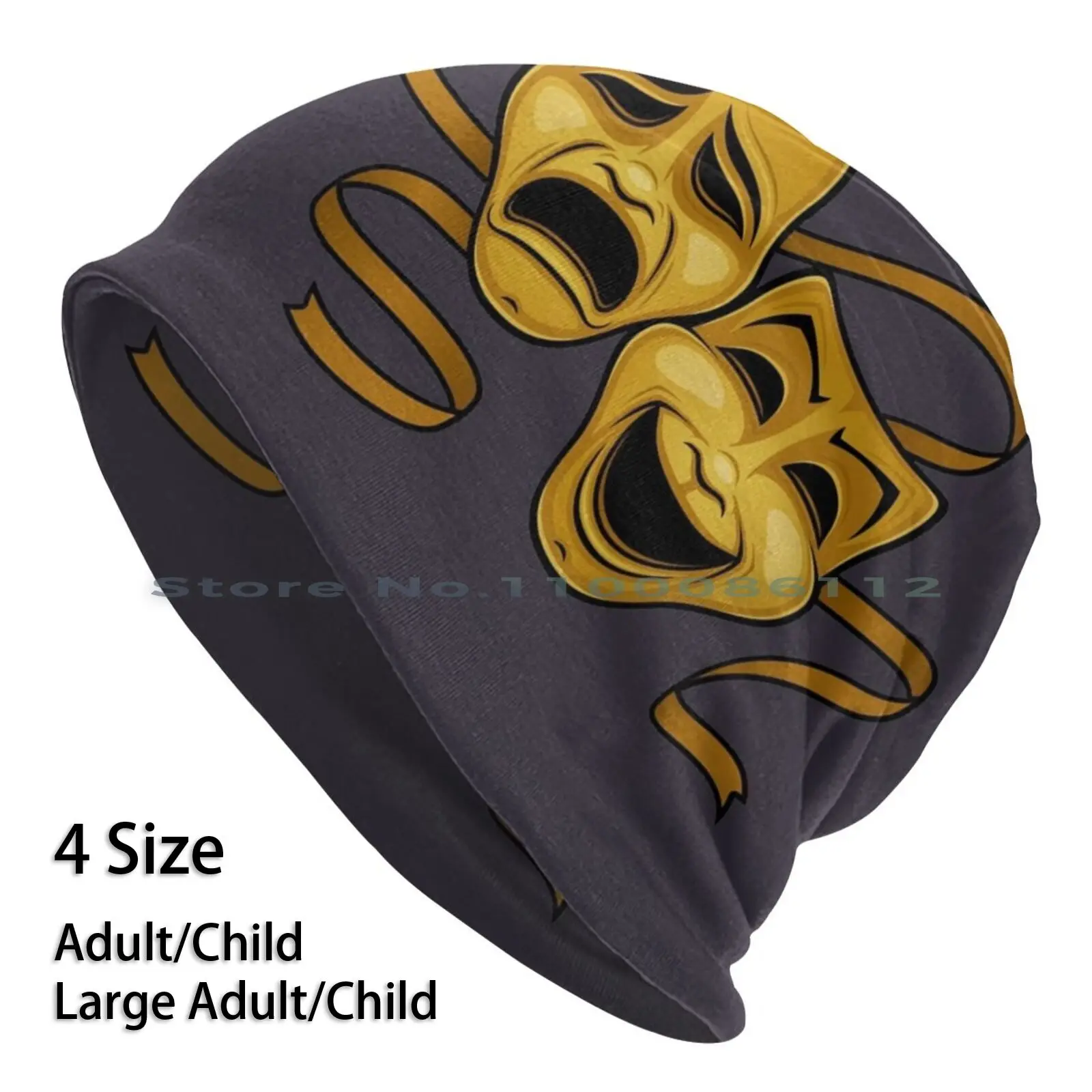 

Gold Comedy And Tragedy Theater Masks Beanies Knit Hat Acting Actor Cinema Comedy Drama Film Frown Grief Happy Humor Joy Laugh