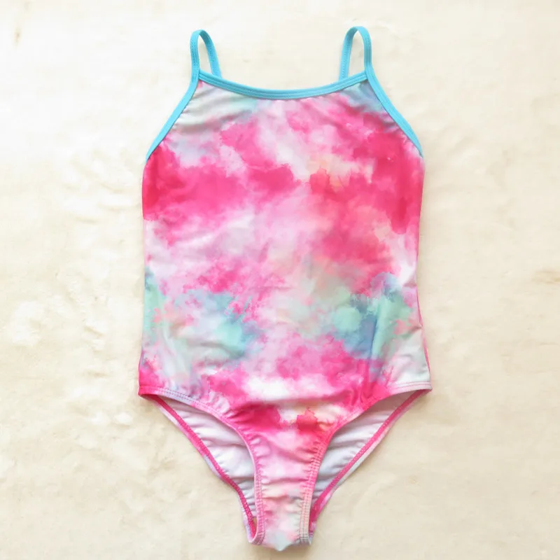 

2120 new kids' one-piece bathing suit double layer colorful girls' fresh swimsuit
