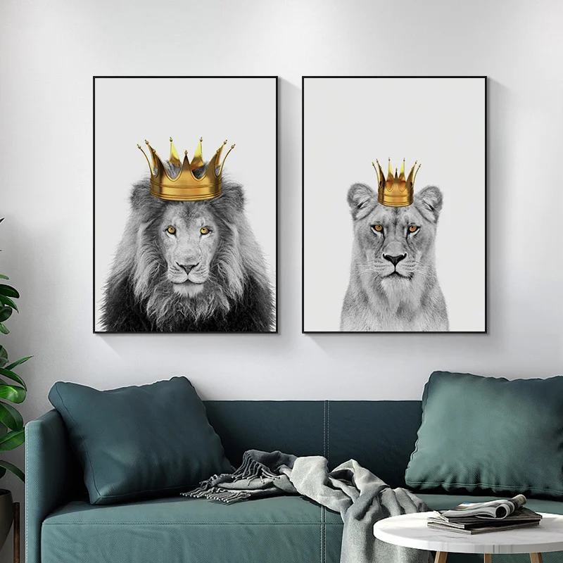 

Wildlife Lion Poster Nordic Canvas Print Black White Wall Art Painting Scandinavian Decor Picture Home Decor