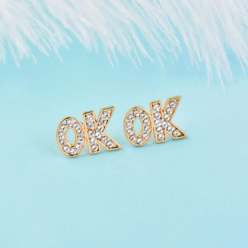 SINLEERY сверкающие серьги гвоздики с надписью OK маленькие желтого золотого и