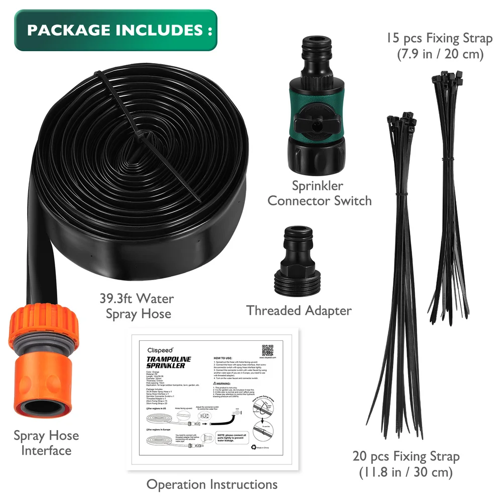 

Clispeed Trampoline Sprinkler 12m/39.3ft Water Play Sprinkler Backyard Garden Water Sprinkler Trampoline Accessory Outdoor Water