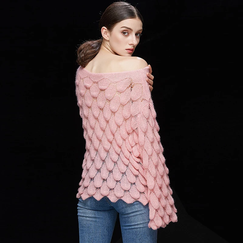 Осень 2019 вязаный свитер с расклешенными рукавами и перьями женские свободные