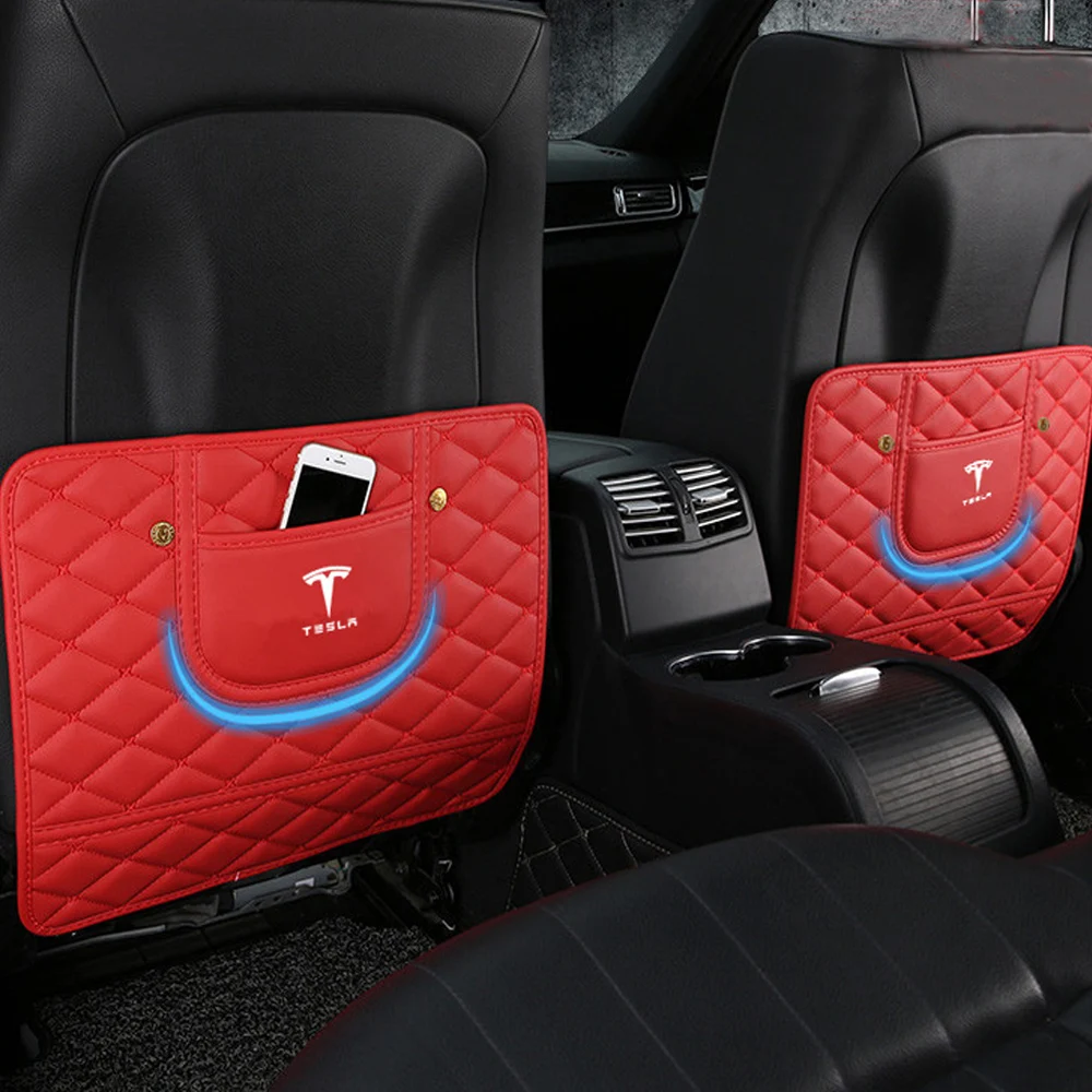 1pair red Новинка для Tesla Model3 S, заднее сиденье автомобиля из натуральной кожи, защита от ударов, защита от грязи, защита для детей, стильный автомобиль - Название цвета: 1pair red