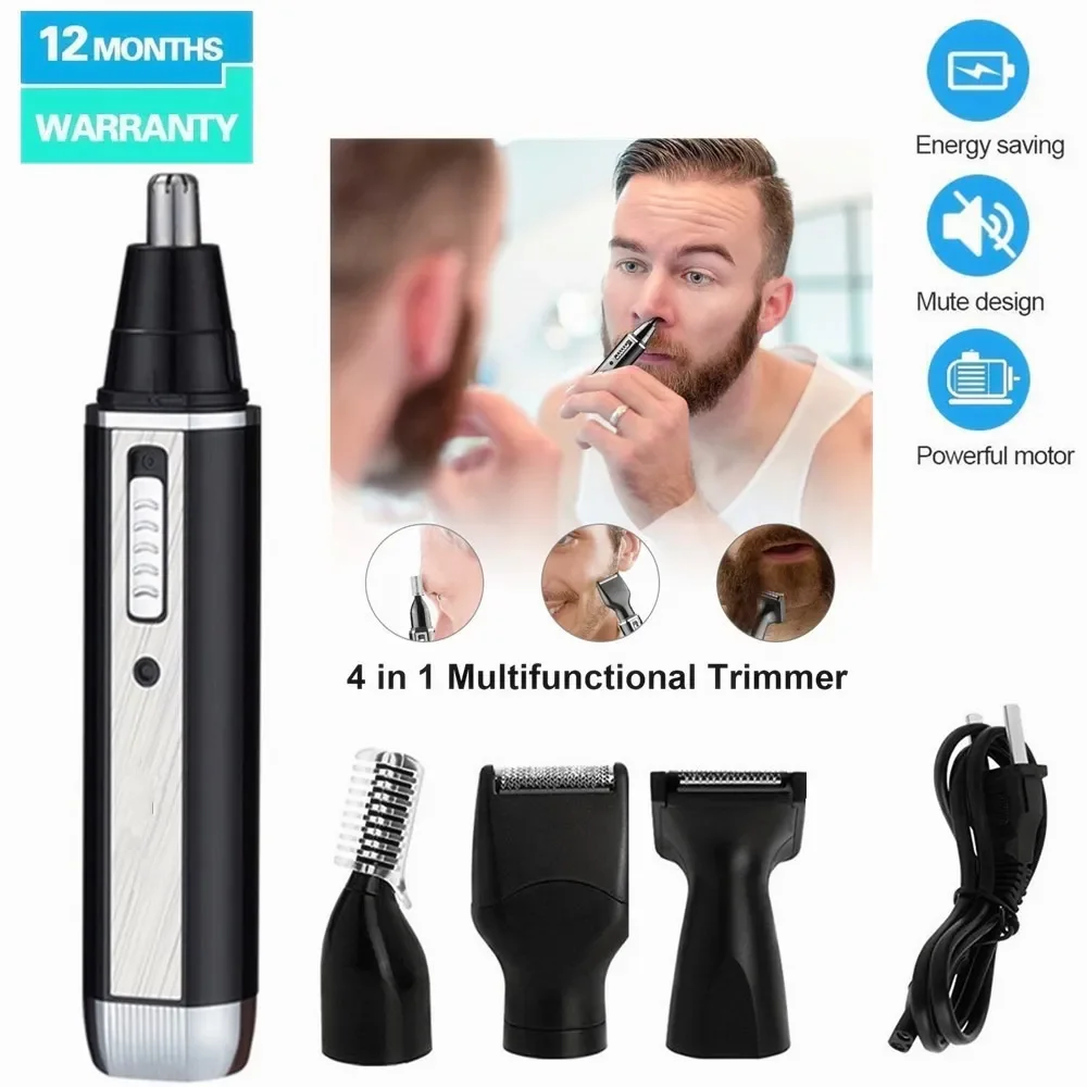 4-in-1 portable multifunctional nose hair device, electric nose hair shaver, eyebrow trimmer, mini razor, sideburner