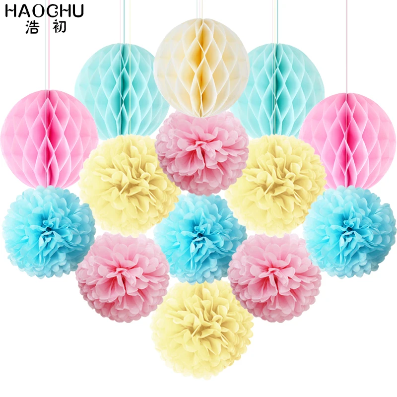 14 шт./компл. тканевые помпоны с цветами смешанные сотовые шарики бумажные