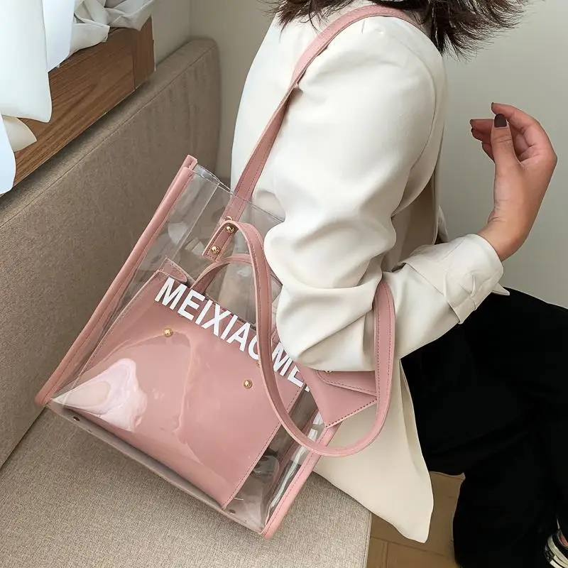 

Transparent Women's Bag Popular Women's Shoulder Bag To Carry Tote Mother Bag Satchels