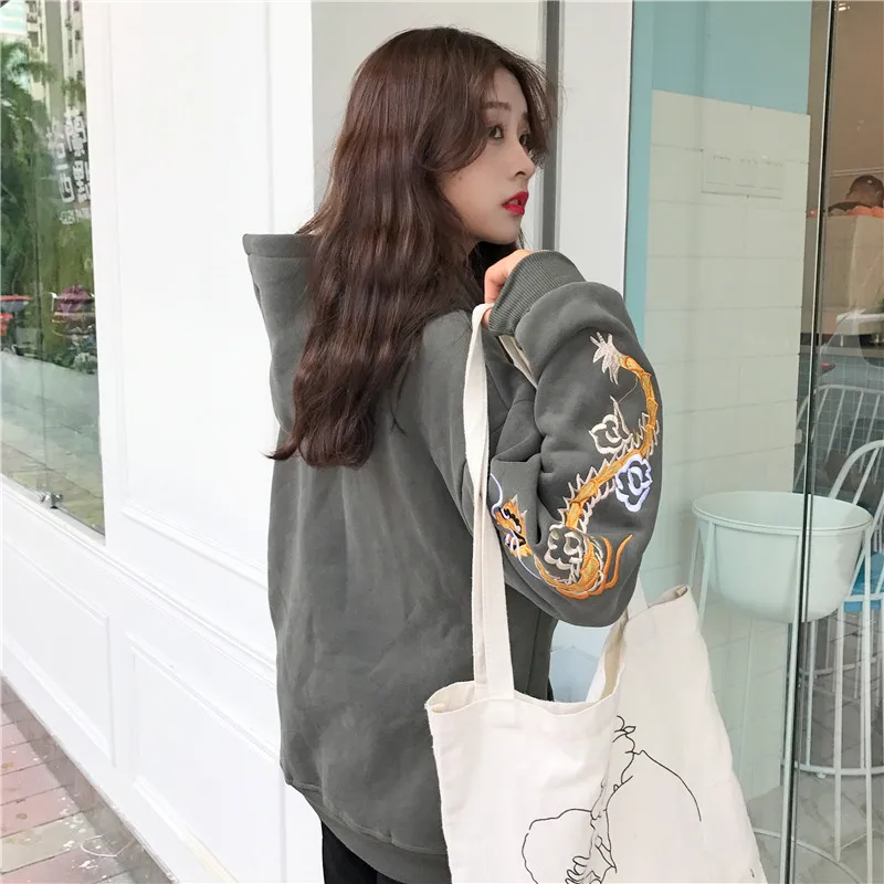 Уличная Толстовка для женщин и мужчин китайский дракон вышивка модная Harajuku