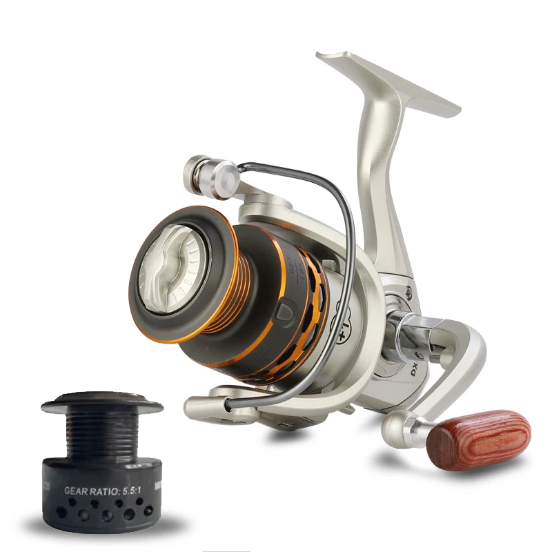 Double Spool 5.2:1 Spinning Fishing Reel Wooden Handshake12+1BB With Spare Spool Left/Right Interchangeable Fishing Coil enlarge