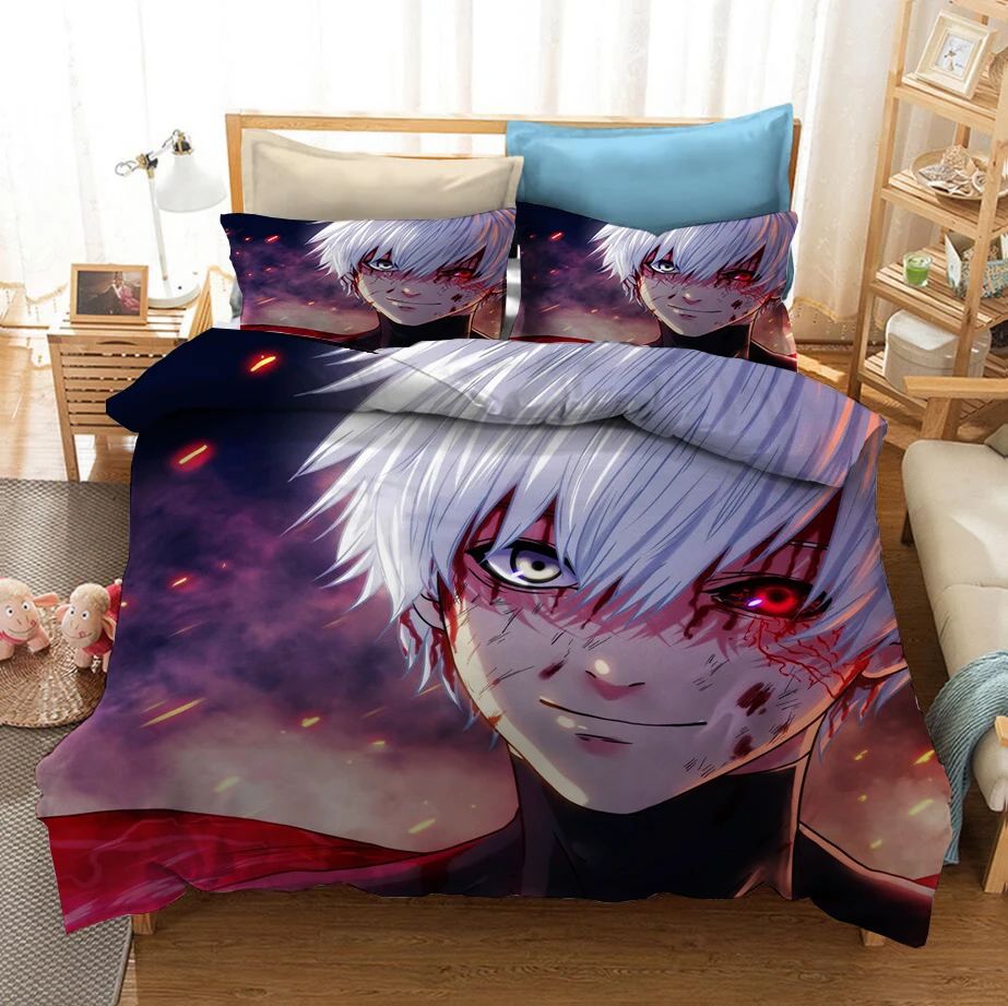 

3D Printed Bedding Set Japan Anime Tokyo Ghoul Duvet Covers With Pillowcases Comforter Bedding Set Cool Bedclothes Bed Linen
