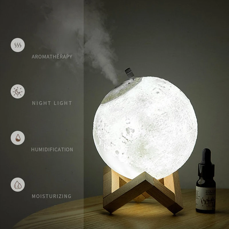 

880ml Air Humidifier Aroma Diffuser Aromatherapy Moon LED Light Essential Oil Diffuser Ultrasonic Air Purifier for Home Bedroom