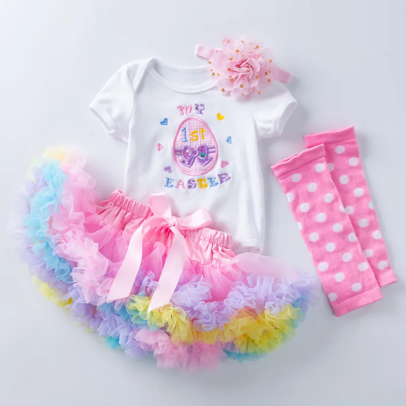 

Summer Infant Cartoon Letters Suit 0-24M Baby Girls Short Sleeve Triangle Romper Tutu Skirt with Socks Cover and Headwear