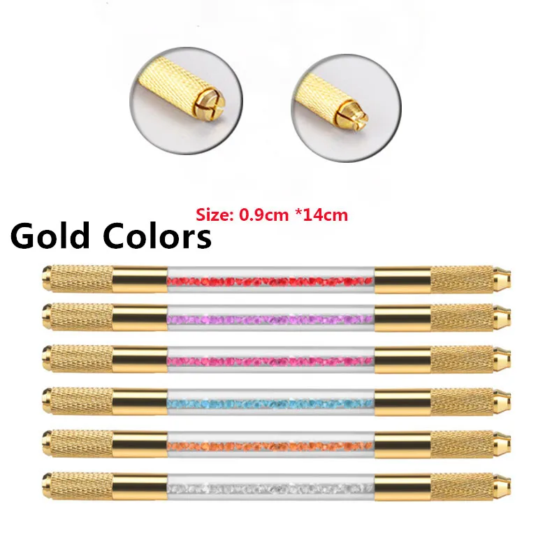 10 шт. мануального татуажа бровей ручки на плоской подошве и круглым иглы Лезвия