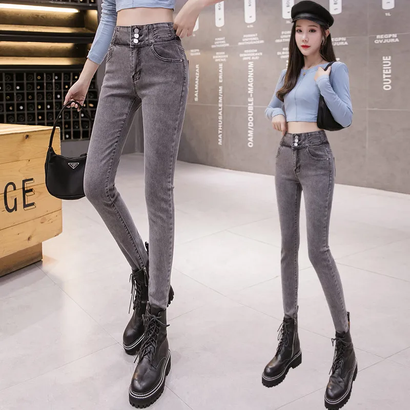 

Limiguyue Breasted Skinny Denim Jeans Women Pants Spring Autumn Pencil Pants Slim Ladies Casual High Waist Long Trousers K091