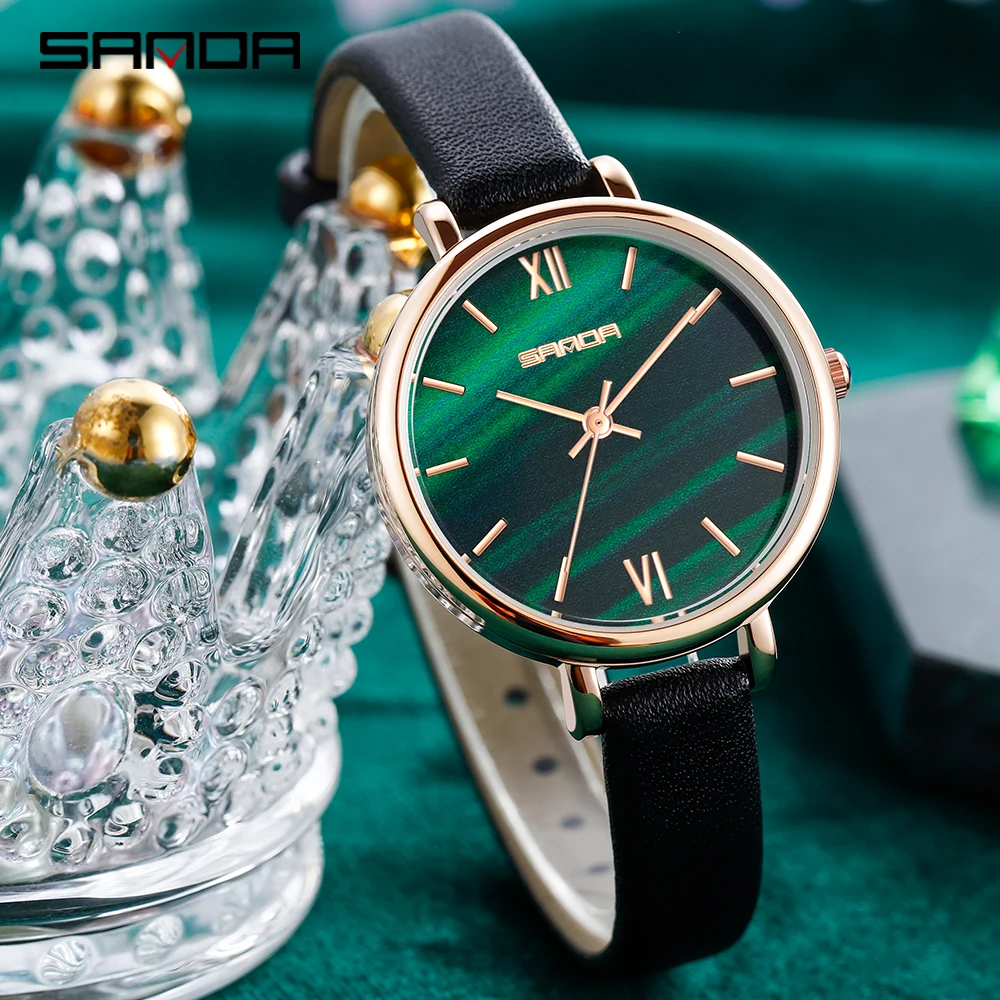 

Leather Watches For Women Peacock Green Luxury Brand Elegant Small Ladies Bling Watch Casual Fashion Vintage Rose Gold Clock