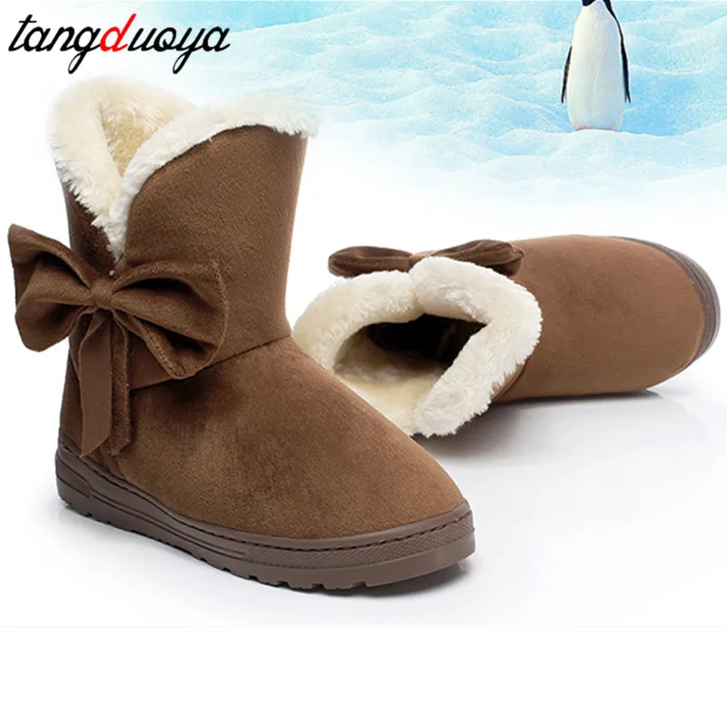 bowtie ladies boots plush fur winter warm bow faux suede non-slip snow women shoes Drop Shipping | Обувь