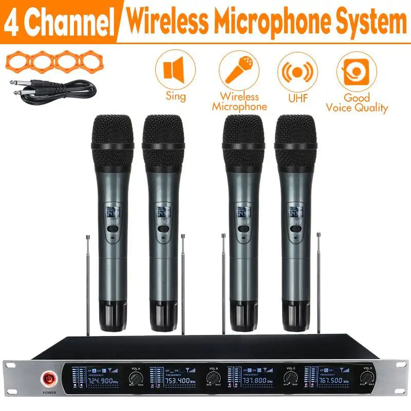 LEORY Профессиональный 4 портативные частоты UHF динамическая капсула 4 канала беспроводной микрофон для караоке системы